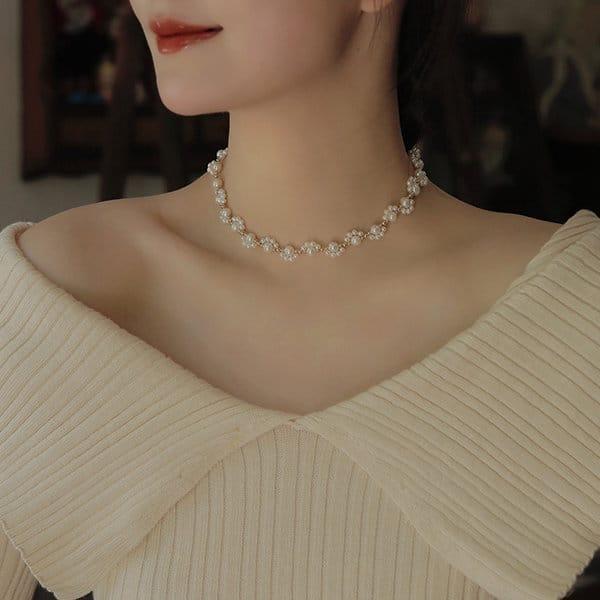 Gold Plated Pearl Necklace & Bracelet Set for Women