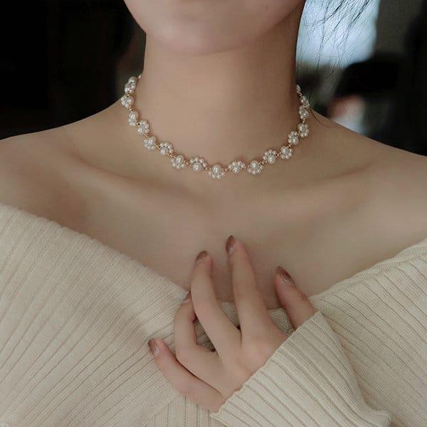 Gold Plated Pearl Necklace & Bracelet Set for Women