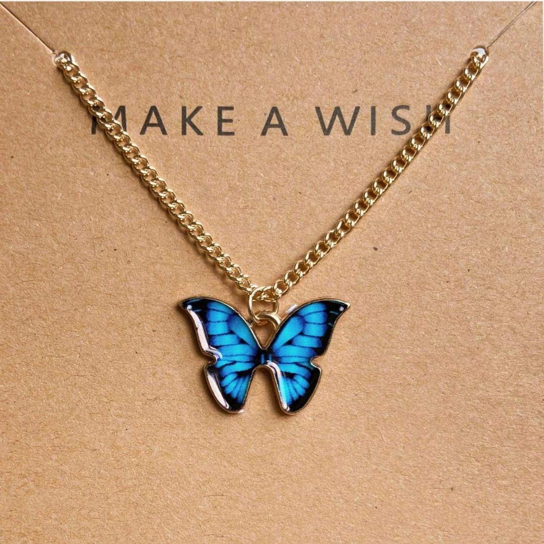 Blue Butterfly Jewelry Set for Women - Gold Plated, Lightweight, 3 Pcs