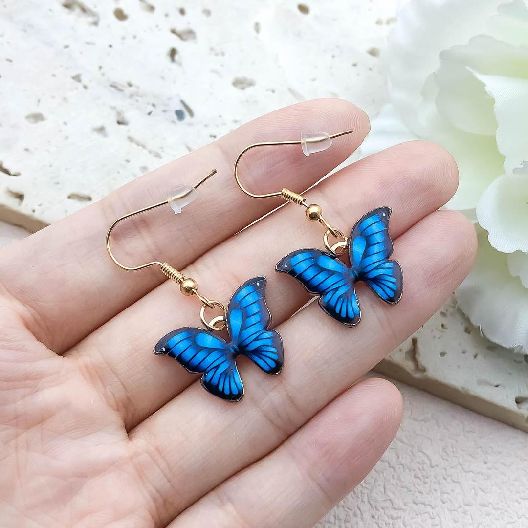 Blue Butterfly Jewelry Set for Women - Gold Plated, Lightweight, 3 Pcs