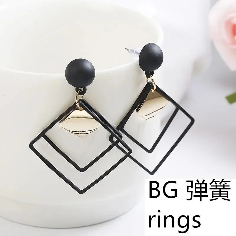 Square Earrings Black Gold Lightweight Eid Gifting