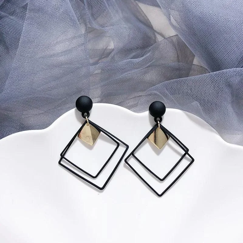 Square Earrings Black Gold Lightweight Eid Gifting