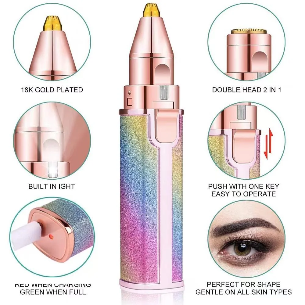 Rechargeable 2-in-1 Eyebrow Trimmer & Facial Shaver Multicolor