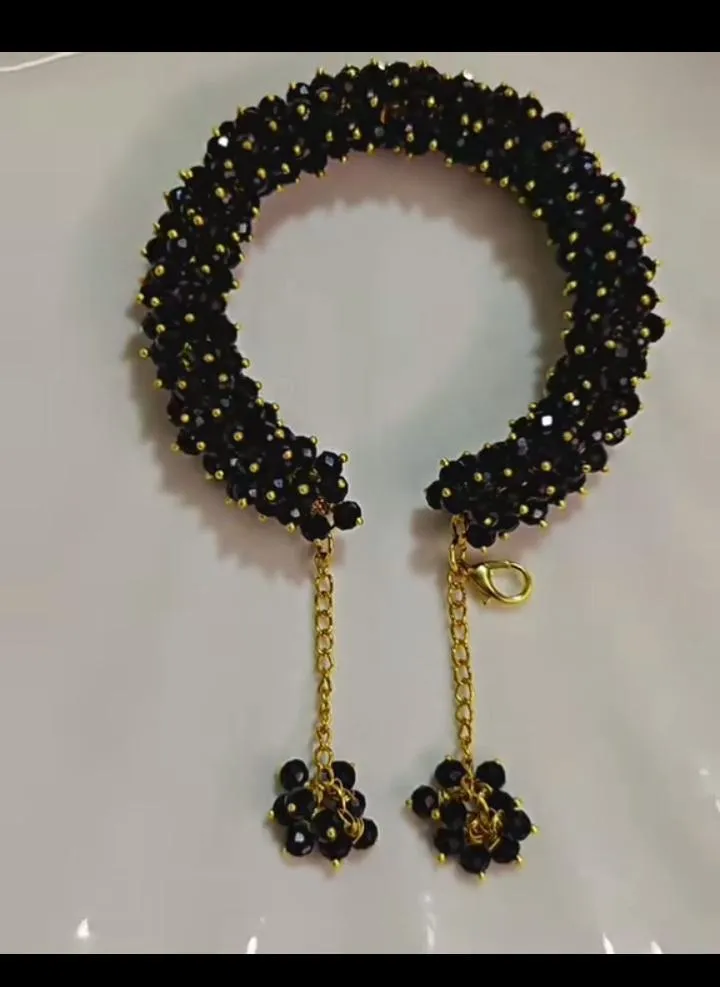 Black Crystal Gold Plated Gajra Bracelet for Women