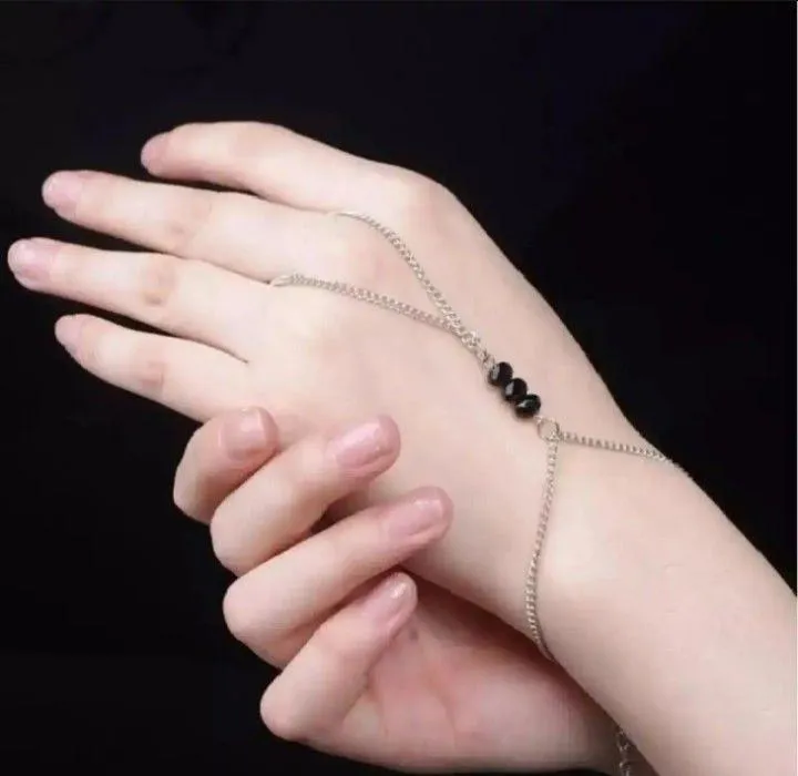Women's Black Crystal Chain Bracelet Adjustable Silver