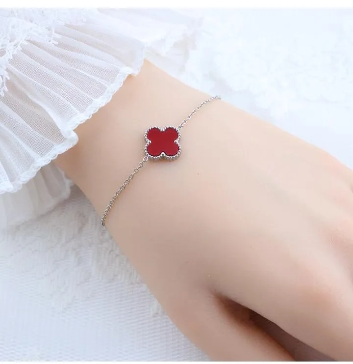 Silver Clover Charm Bracelet Adjustable for Women