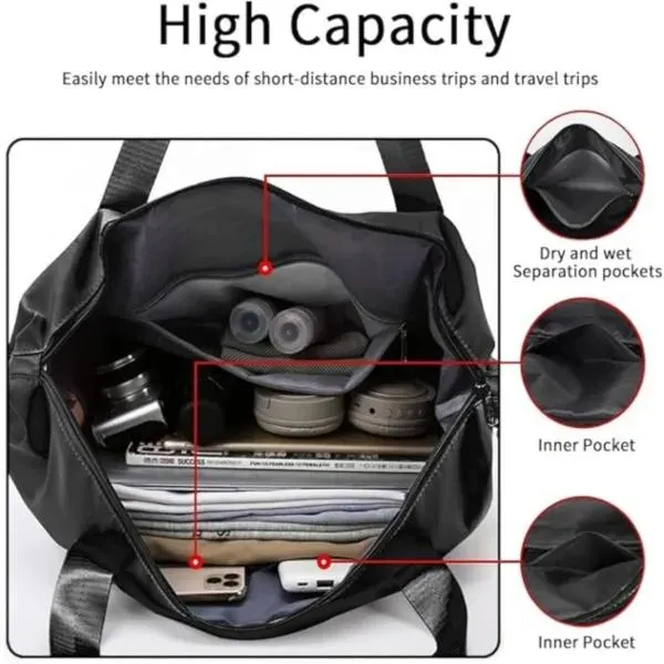 Foldable Travel Bag Black Oxford Cloth Waterproof 15in