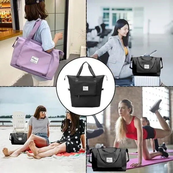 Foldable Travel Bag Black Oxford Cloth Waterproof 15in