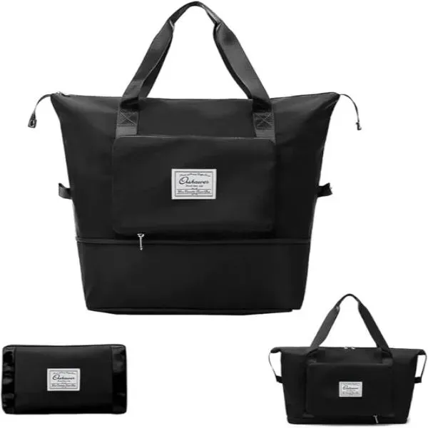 Foldable Travel Bag Black Oxford Cloth Waterproof 15in