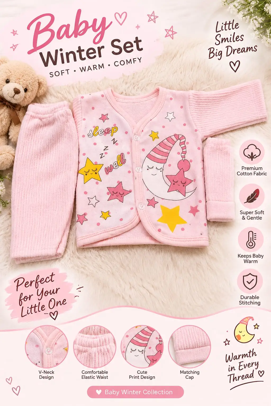 2 Pcs Girl's Cotton Printed Tracksuit
