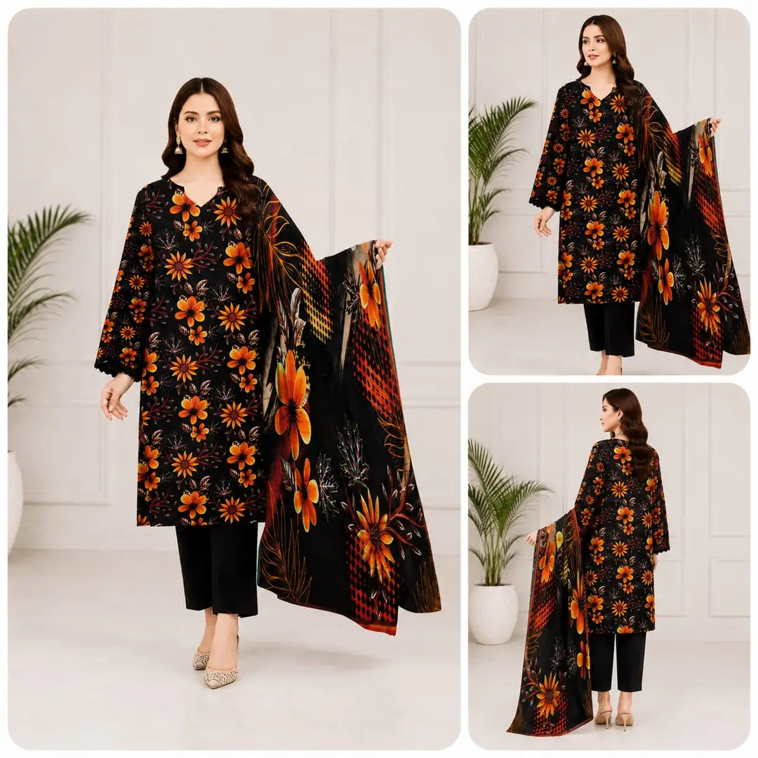 3 Pcs Fabric Lawn Unstitched Digital Print Suit for Women's