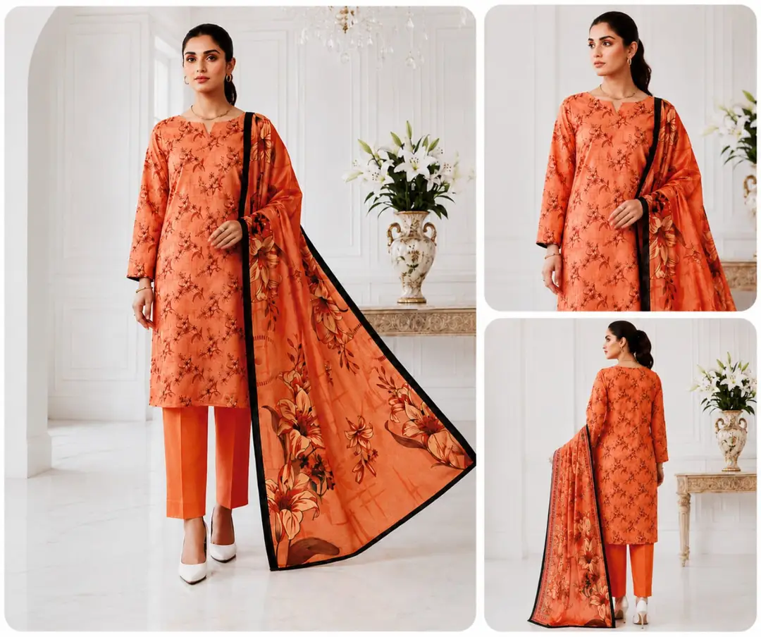 3 Pcs Fabric Lawn Unstitched Digital Print Suit for Women's