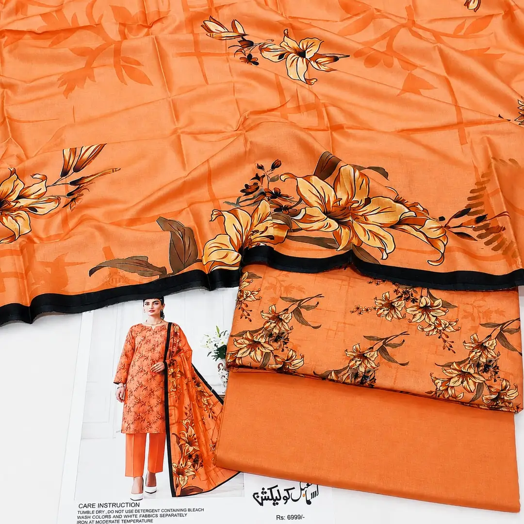 3 Pcs Fabric Lawn Unstitched Digital Print Suit for Women's