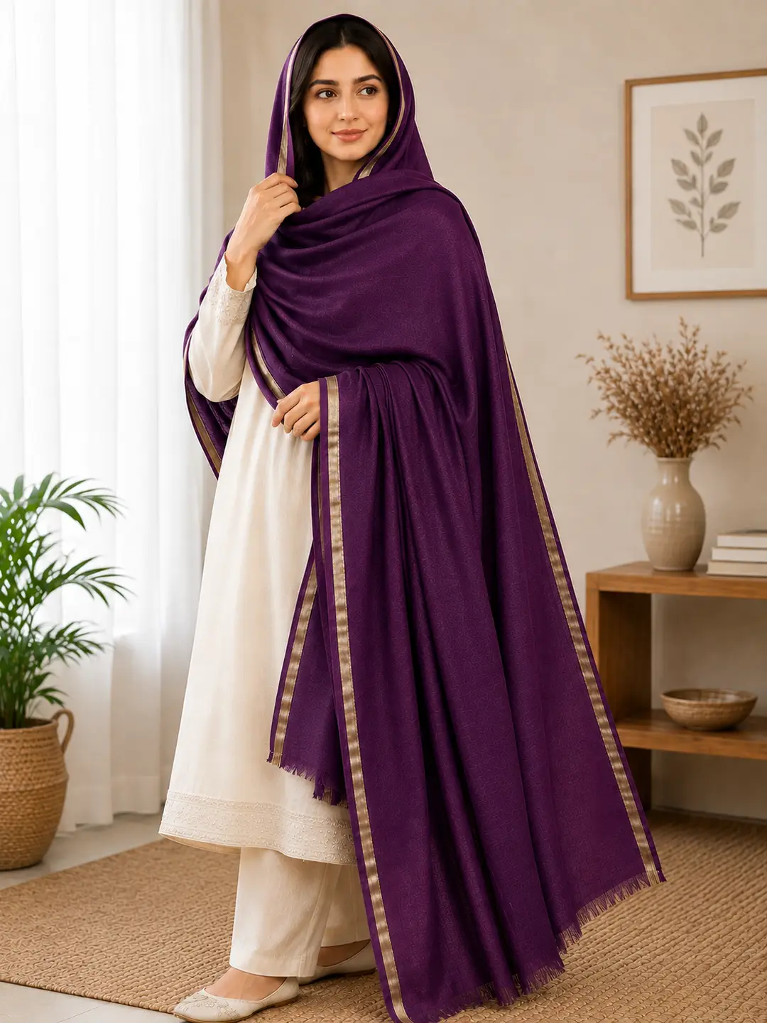 Women's Pashmina Wool Plain Shawl