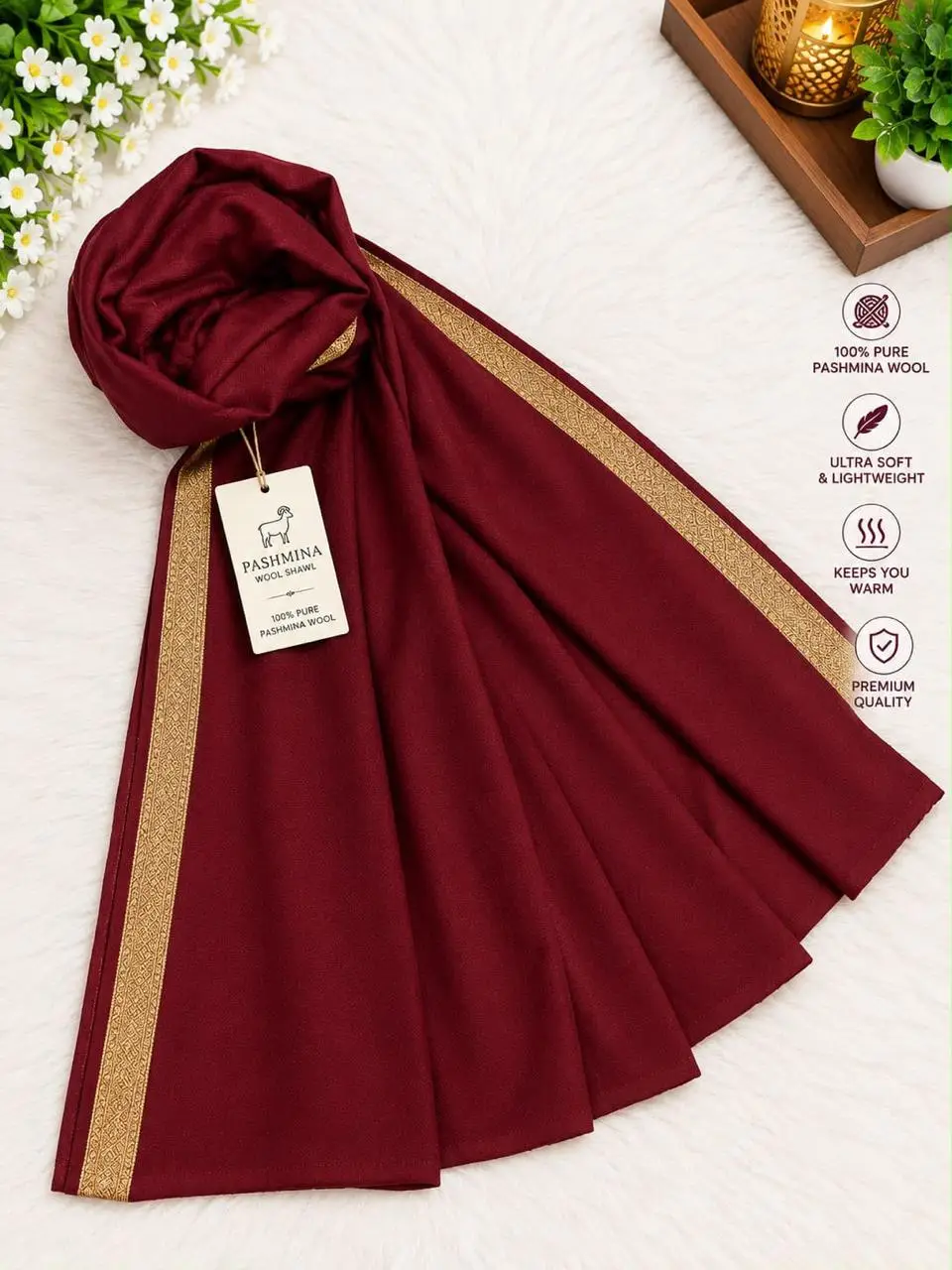 Women's Pashmina Wool Plain Shawl