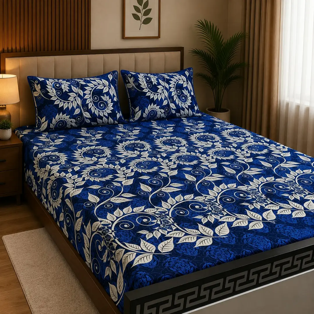 3 Pcs Crystal Cotton Printed Double Bedsheet