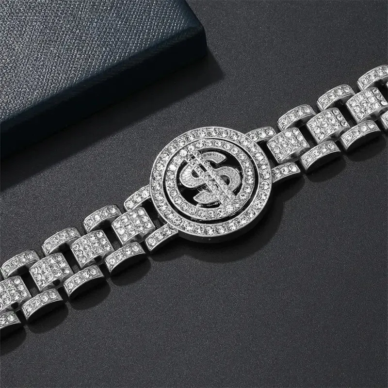 Iced Out Silver Spinner Watches 8mm Stainless Steel Multiple Designs