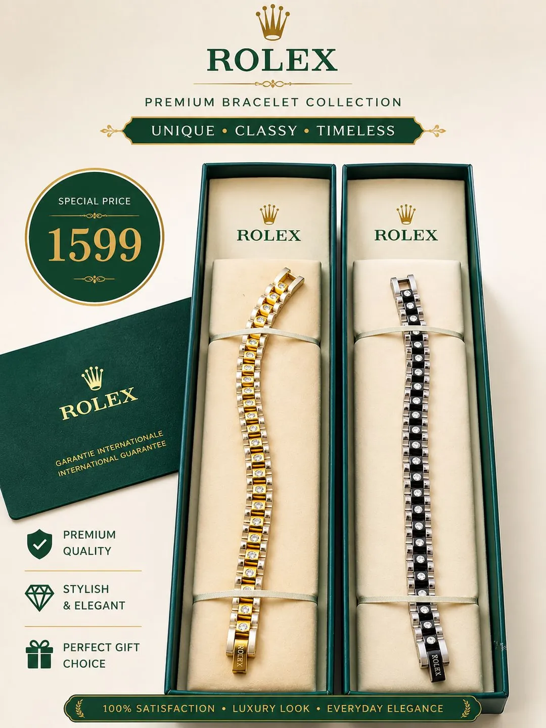 Luxury Gold & Silver Crystal Bracelet 12" Unisex