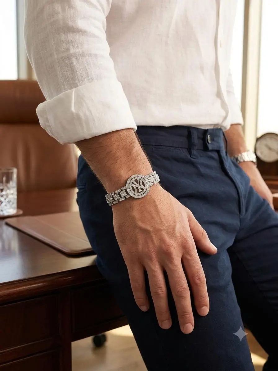 Luxury Iced Stainless Steel Bracelet (Rolex Crown / NY Logo Design)