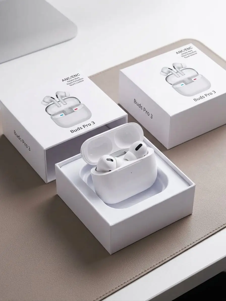 Buds Pro 3 ANC Wireless Bluetooth Earbuds with Touch Control, Triple Mic, Type-C Charging & 5-20 Hours Playtime – White