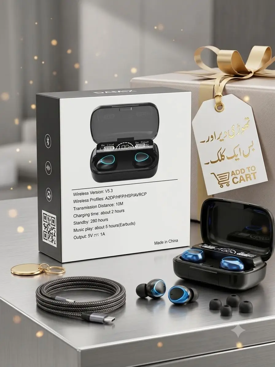 DAMIX M10 TWS Bluetooth Wireless Earbuds V5.3 with LED Display Charging Case | HD Sound | Touch Control