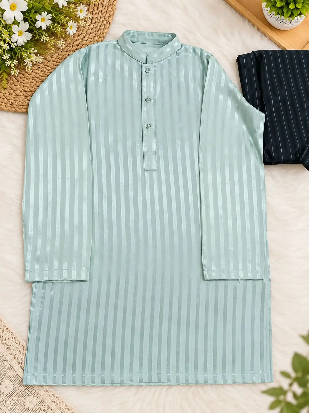1 Pc Boy's Stitched Raw Silk Printed Kurta