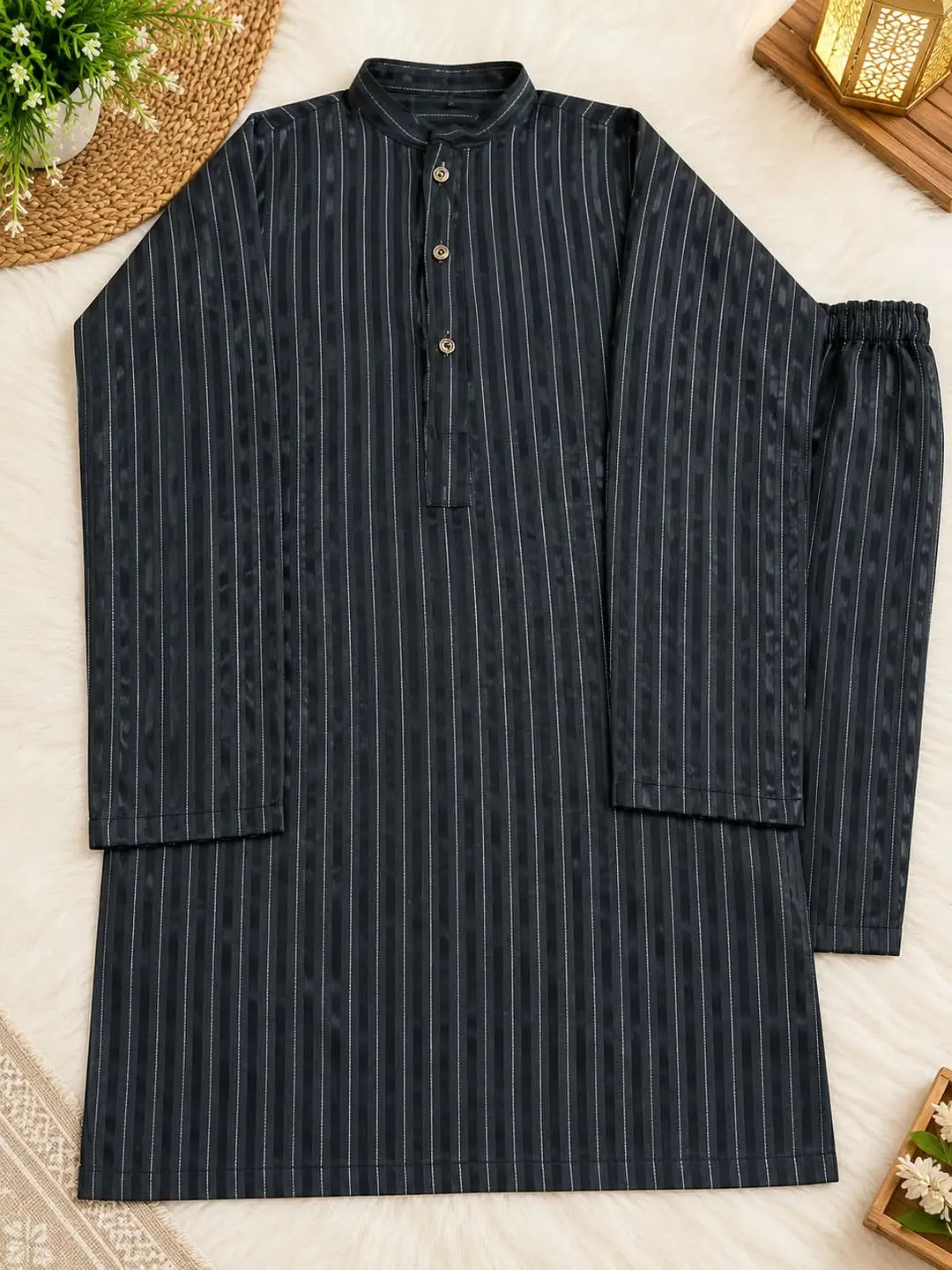 1 Pc Boy's Stitched Raw Silk Printed Kurta