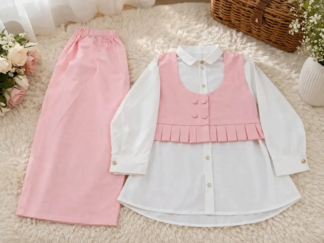 3 Pcs Girl's Lawn Plain Shirt And Trouser Suit