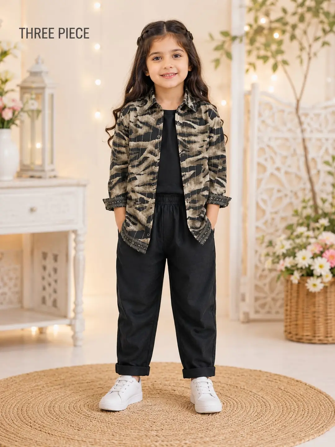 3 Pcs Girl's Lawn Printed Shirt And Trouser Suit