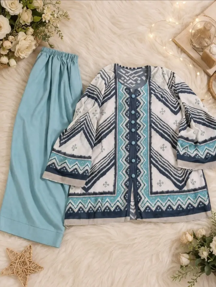 3 Pcs Girl's Lawn Printed Shirt And Trouser Suit