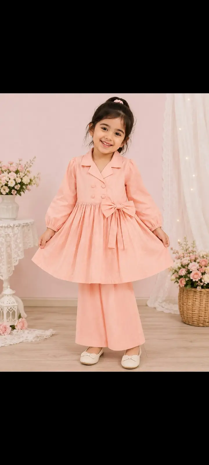 2 Pcs Girl's Lawn Plain Shirt And Trouser Suit