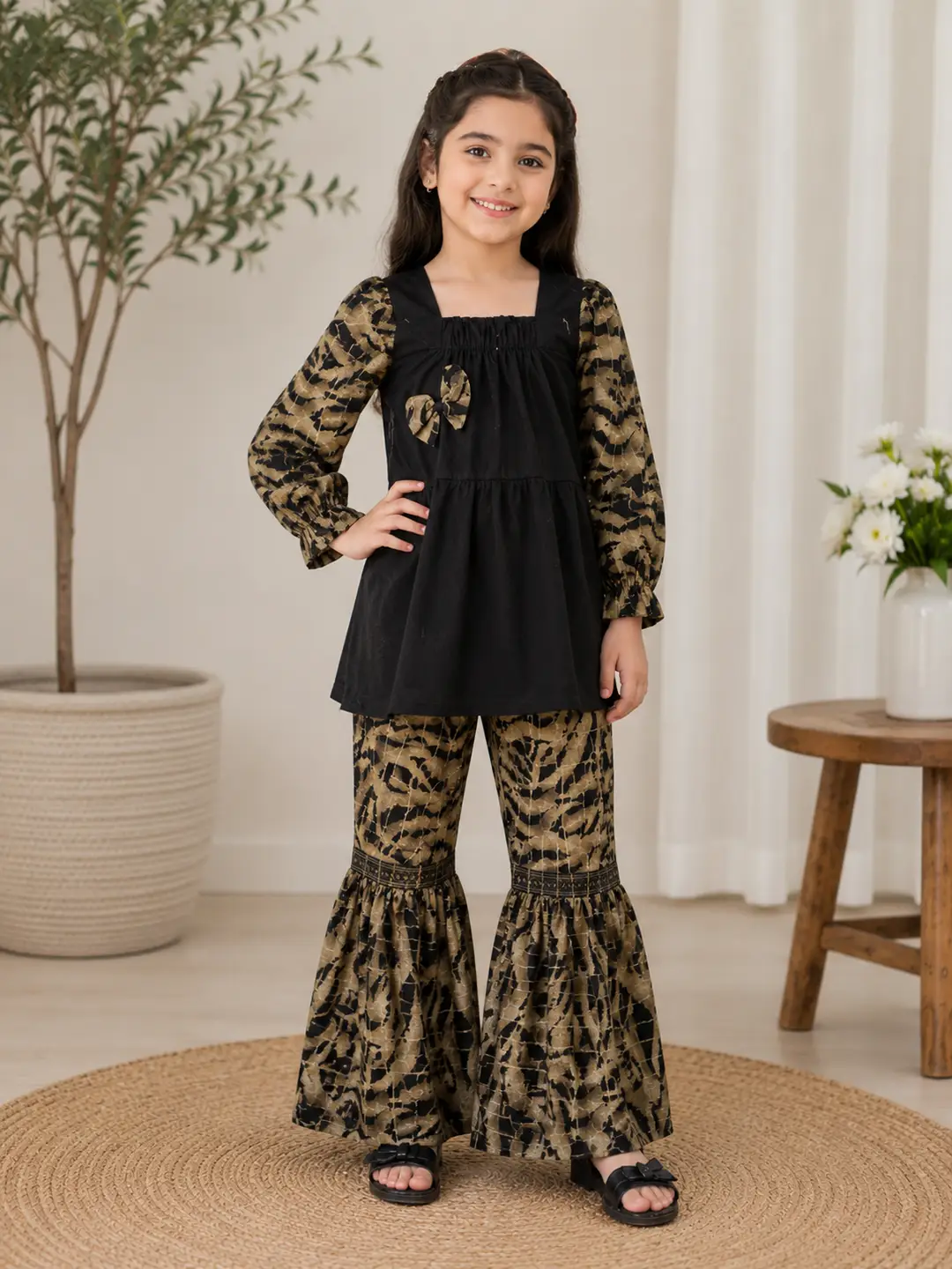 1 Pc Girl's Lawn Printed Frock And Trouser Set