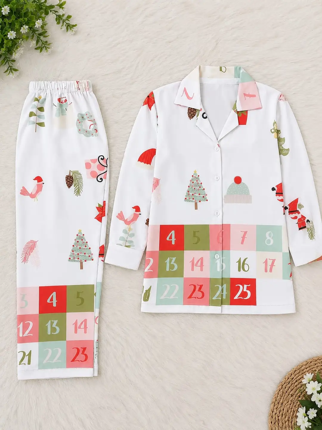 2 Pcs Girl's Cotton Printed Shirt And Trouser Suit