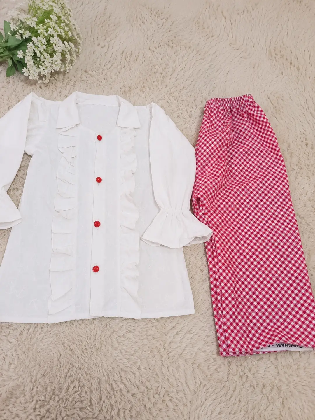2 Pcs Girl's Cotton Printed Shirt And Trouser Suit