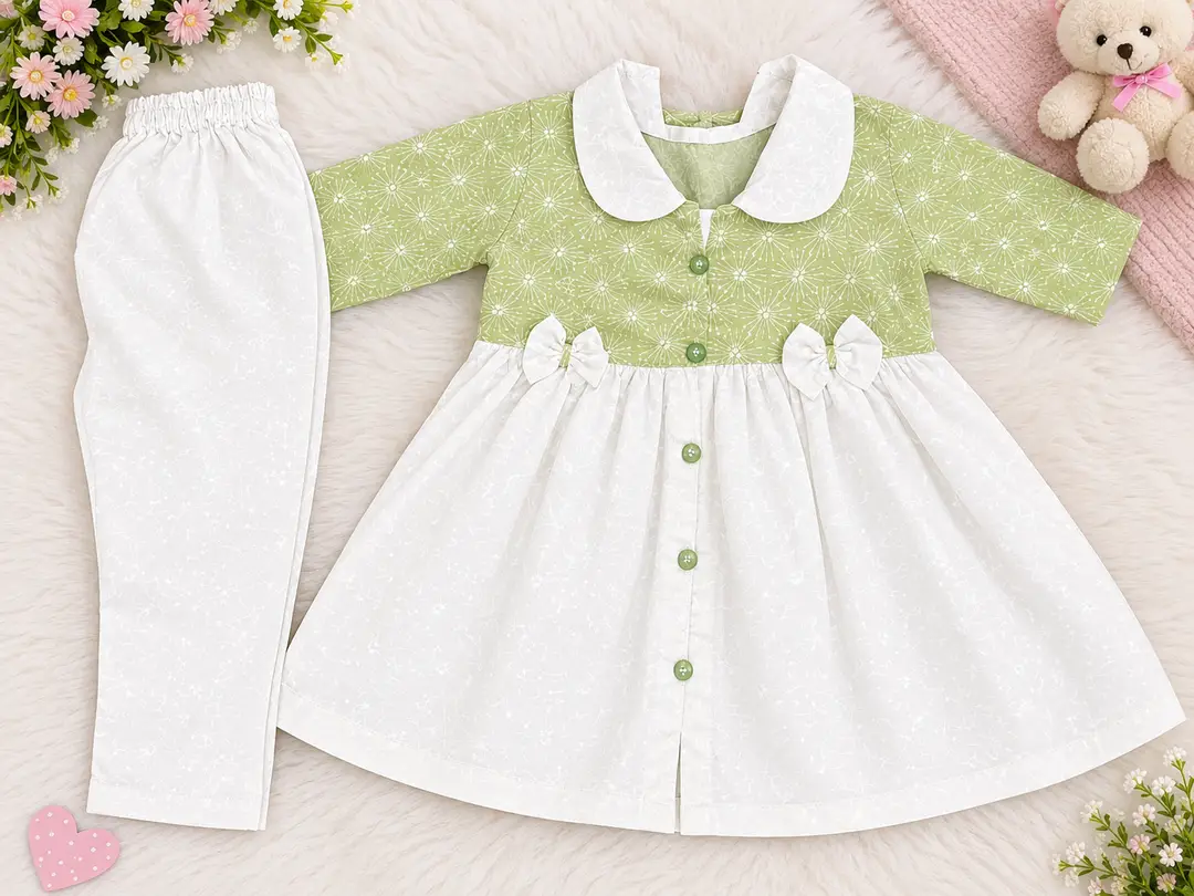 2 Pcs Girl's Cotton Printed Shirt And Trouser Suit