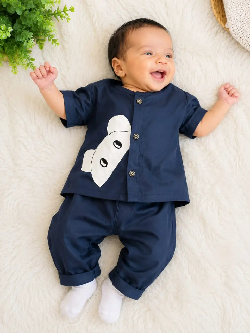 Baby Boy Lawn Plain Shirt & Shorts Set