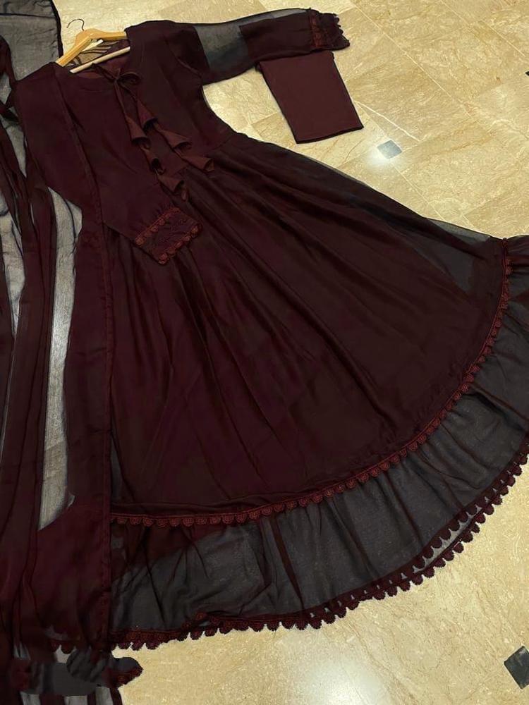 3 Pcs Women's Stitched Chiffon Embroidered Maxi