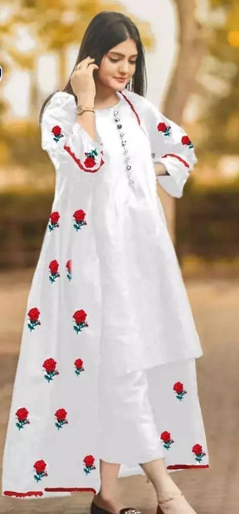 Women Katan Silk Gown Suit Set Red Green Embroidery Medium Large