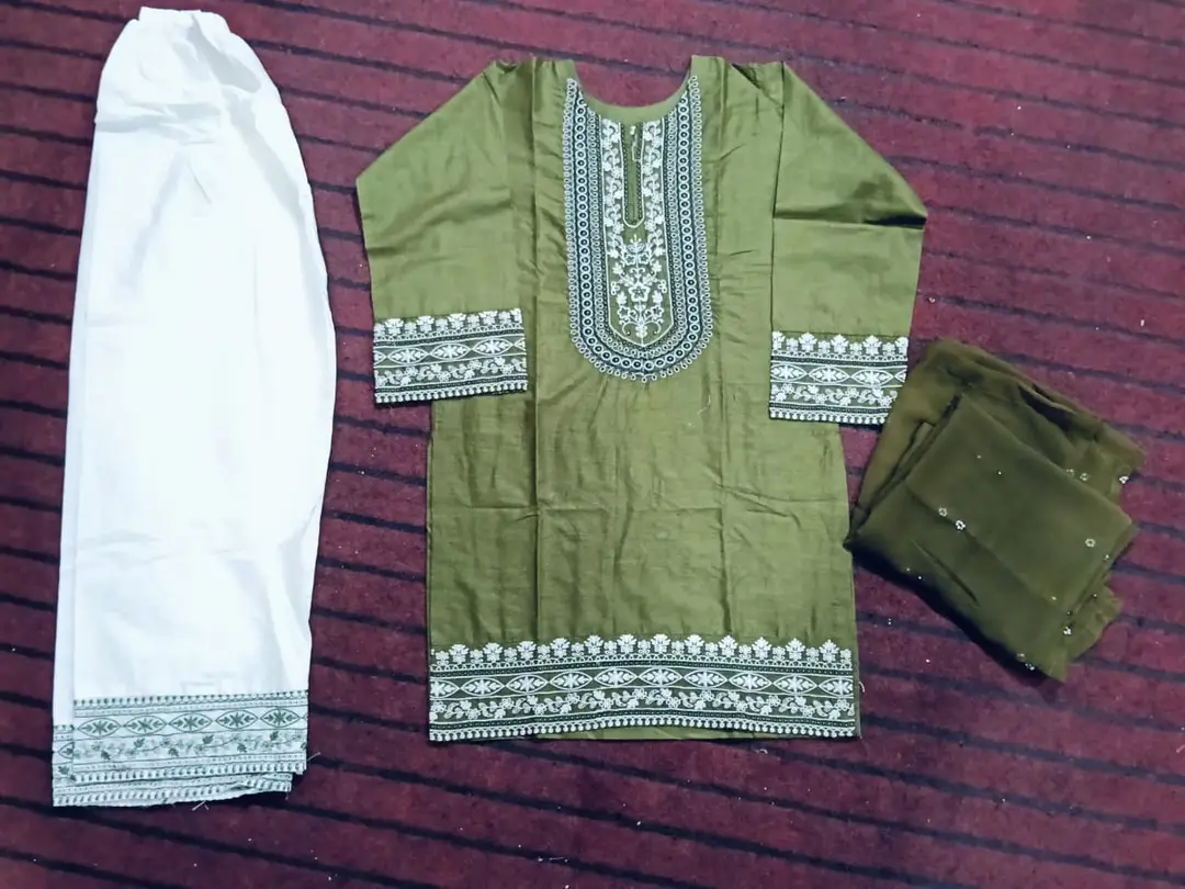 3 Pcs Women's Stitched Cotton Embroidered Suit