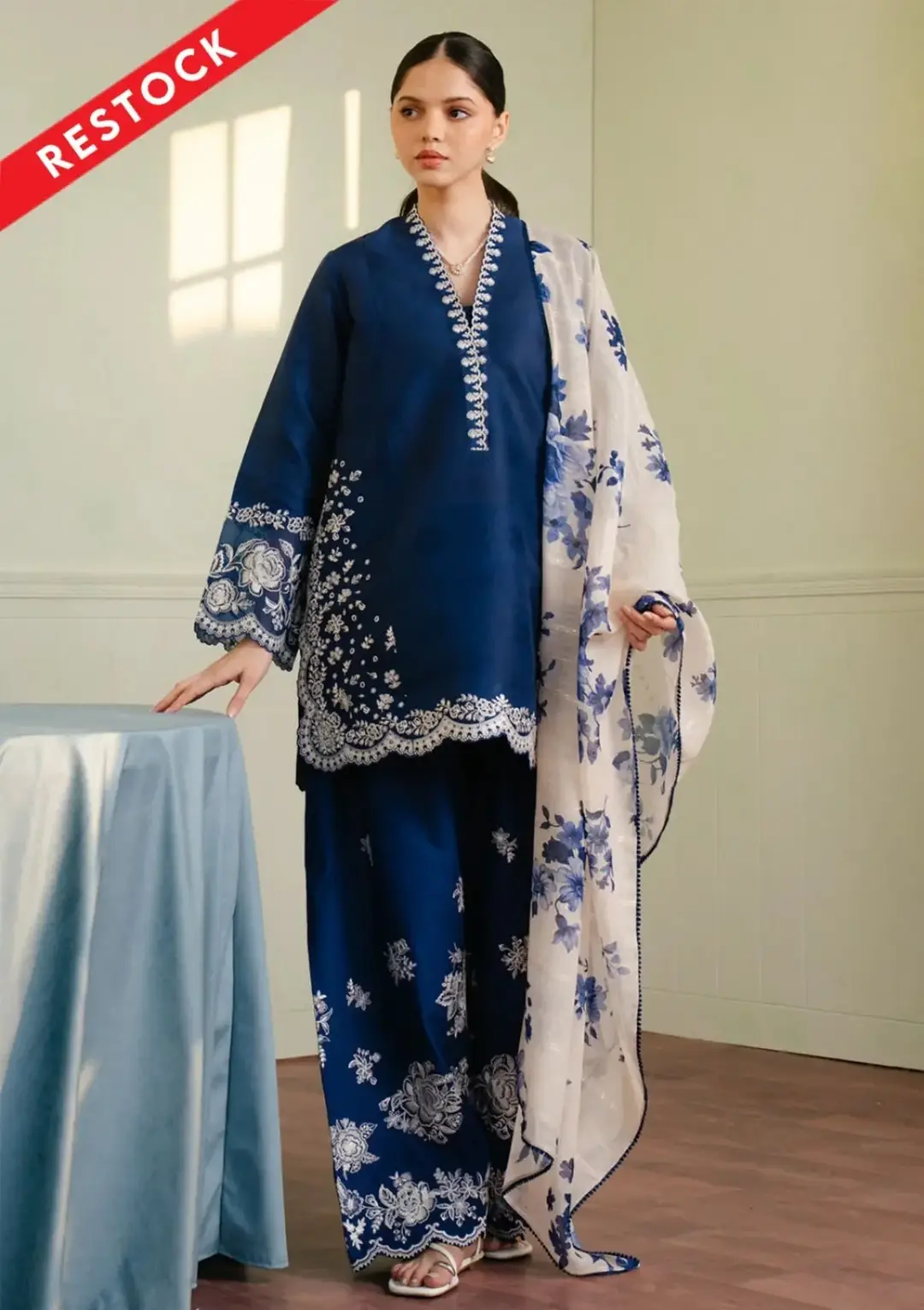 3 Pcs Trendy Women's Stitched Cotton Lawn Embroidered Suit