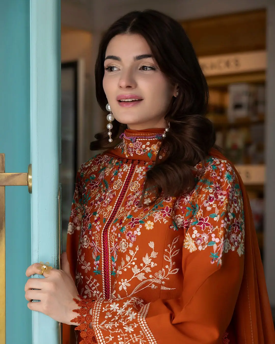 Rust Royal 3 Pcs Women's Stitched Linen Embroidered Suit