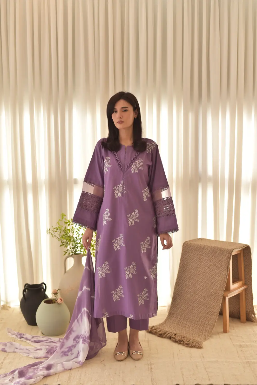 juliet grace 3 Pcs Women's Stitched Linen Embroidered Suit