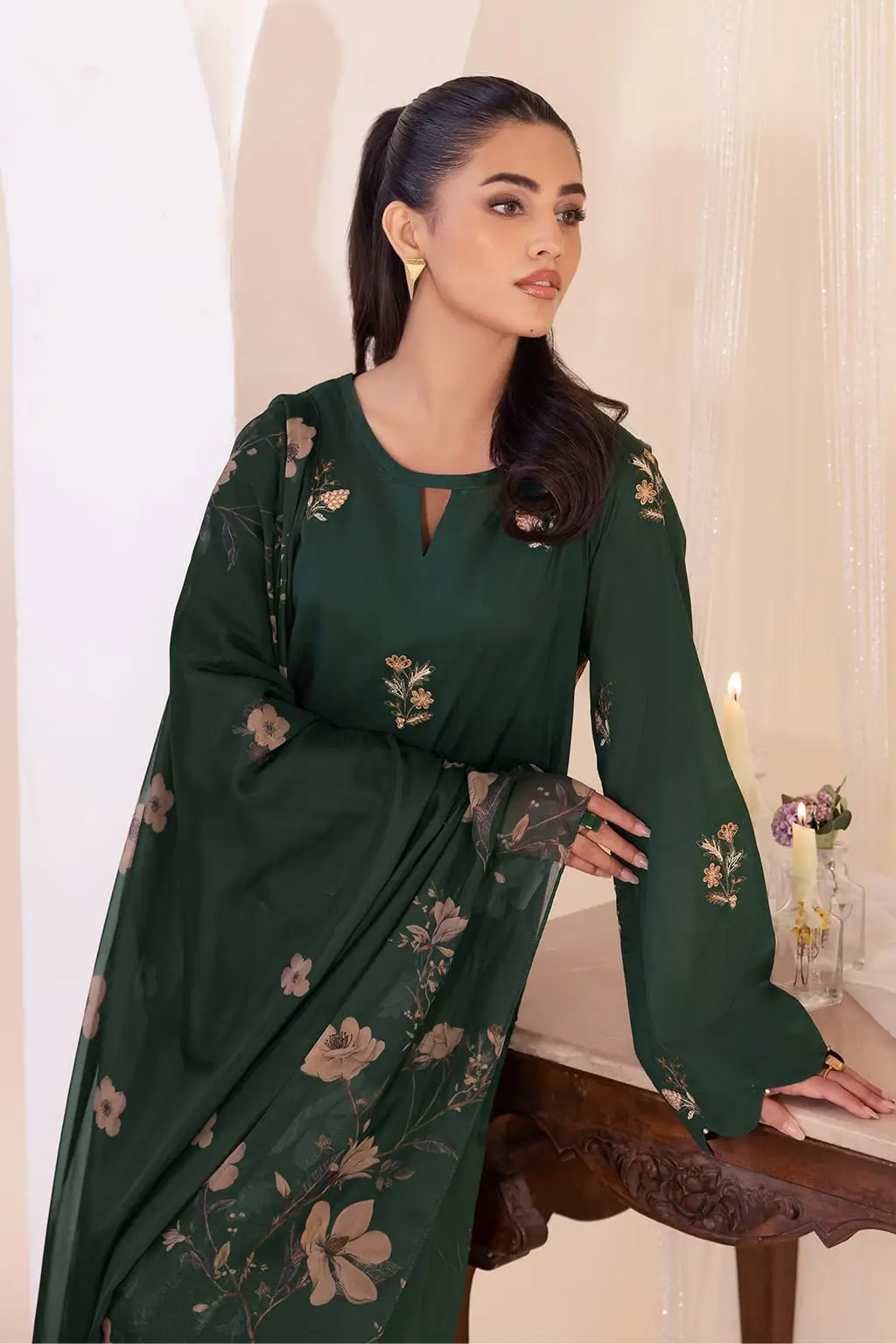 Parsa 3 Pcs Women's Stitched Cotton Embroidered Suit