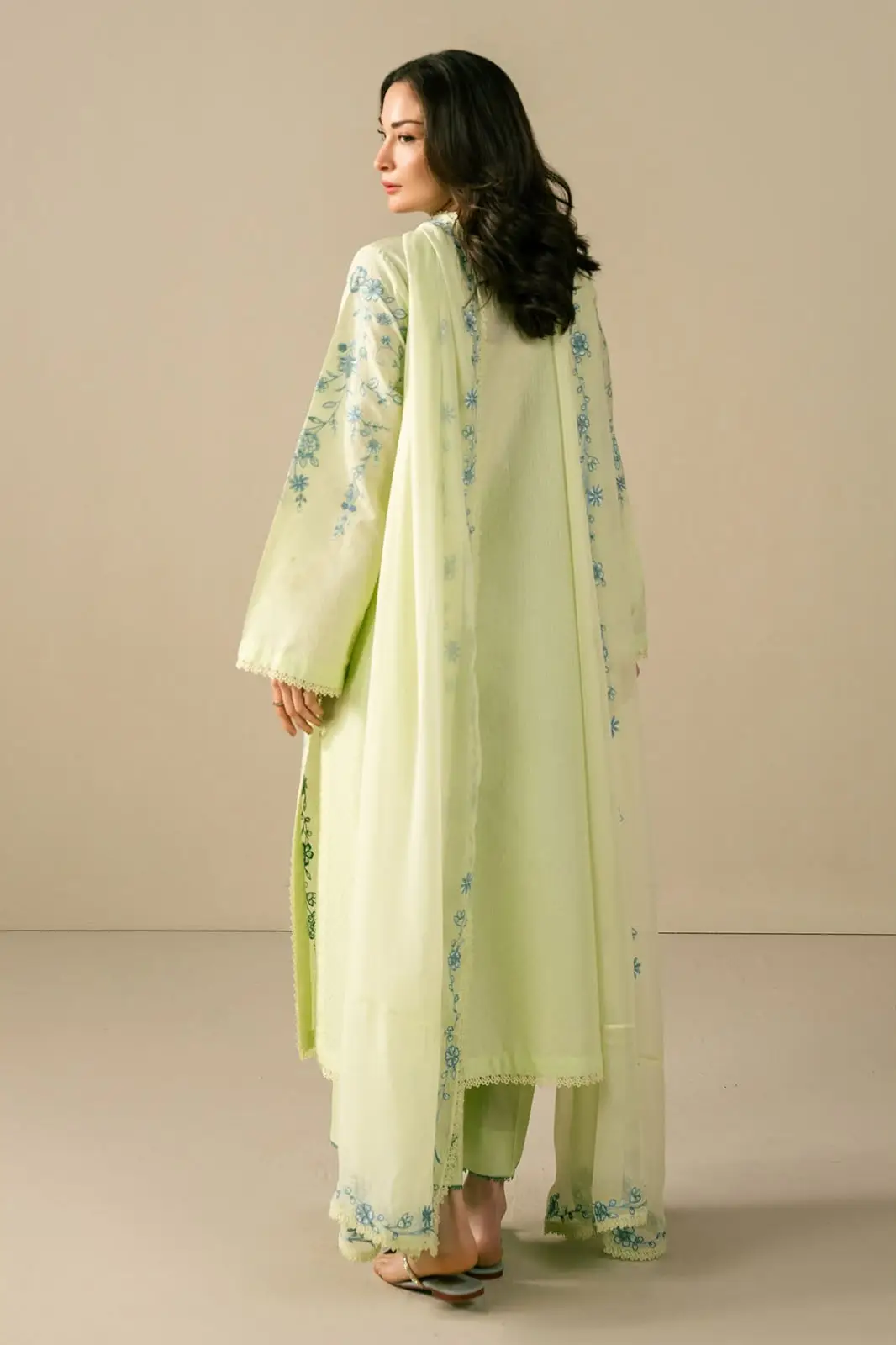 Pastel 3 Pcs Women's Stitched Linen Embroidered Suit