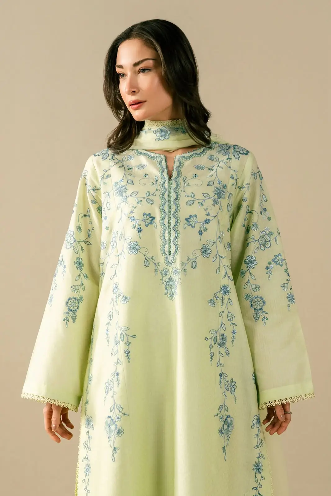 Pastel 3 Pcs Women's Stitched Linen Embroidered Suit