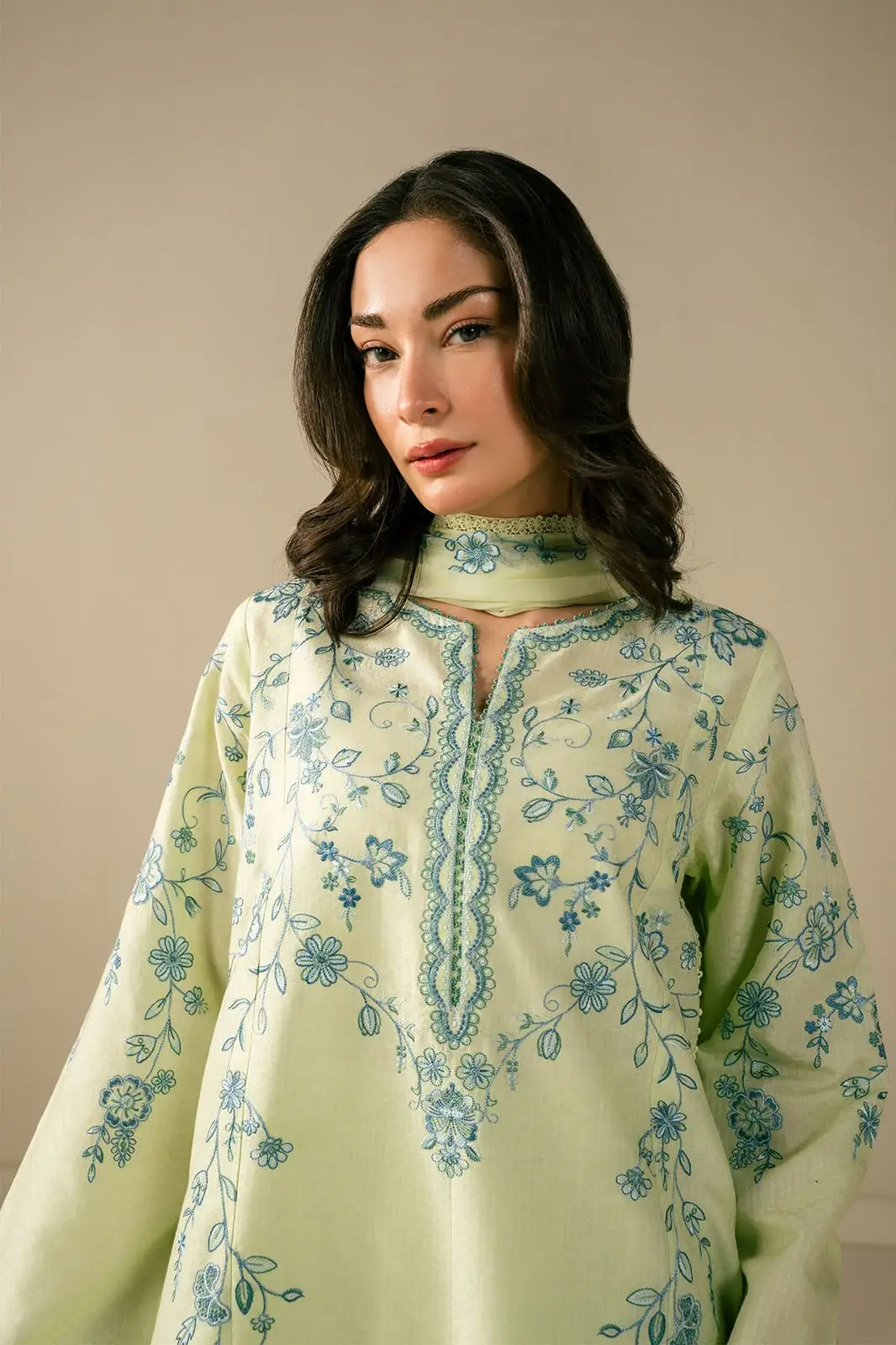 Pastel 3 Pcs Women's Stitched Linen Embroidered Suit