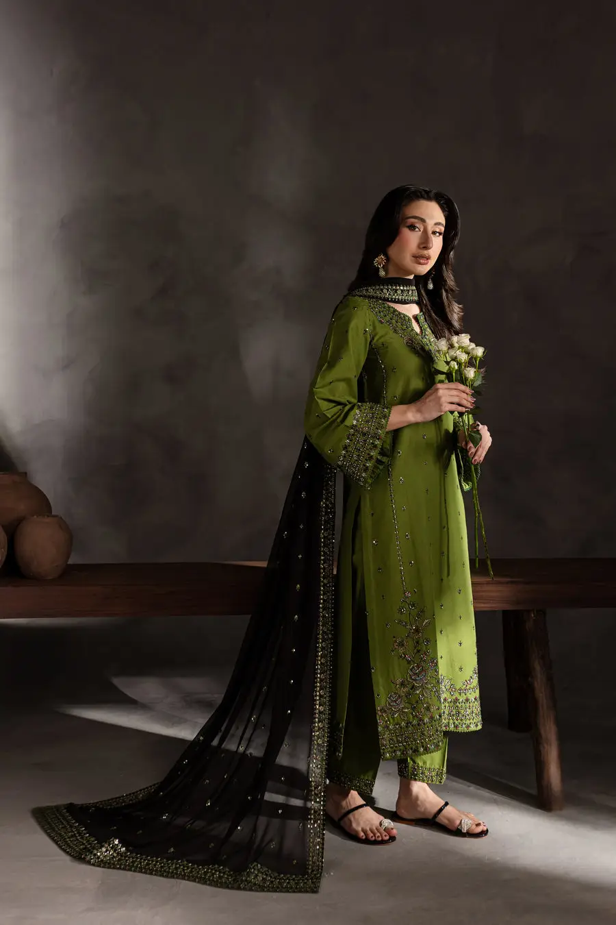 Ezah 3 Pcs Women's Stitched Linen Embroidered Suit