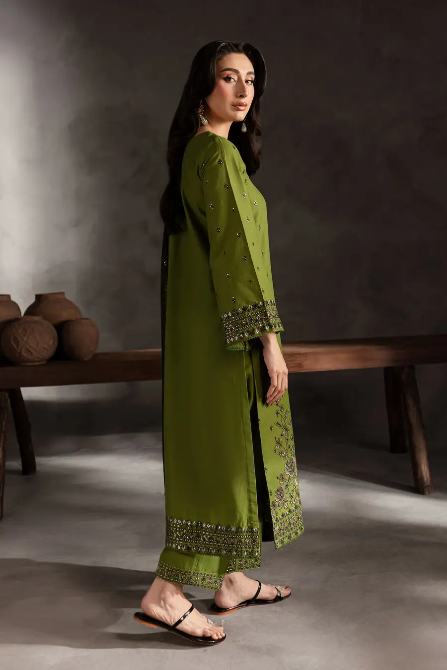 Ezah 3 Pcs Women's Stitched Linen Embroidered Suit