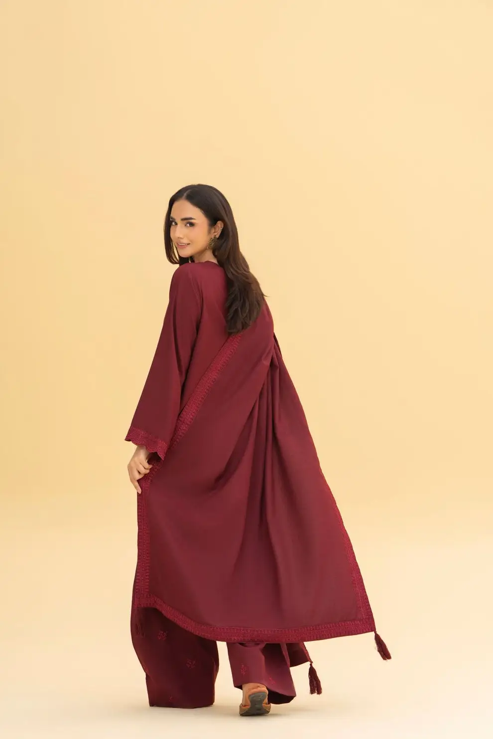 Ayla Maroon 3 Pcs Women's Stitched Linen Embroidered Suit