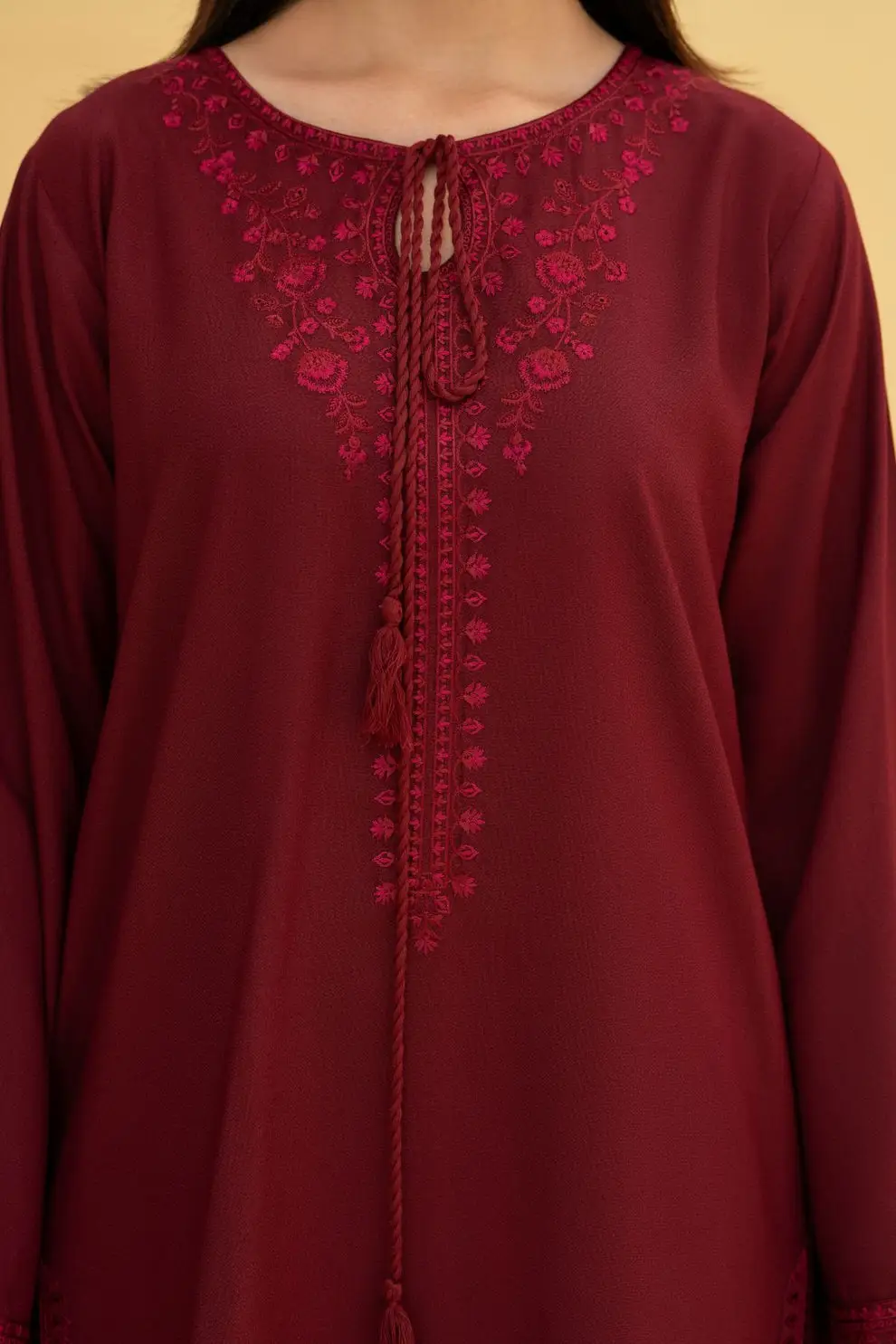 Ayla Maroon 3 Pcs Women's Stitched Linen Embroidered Suit